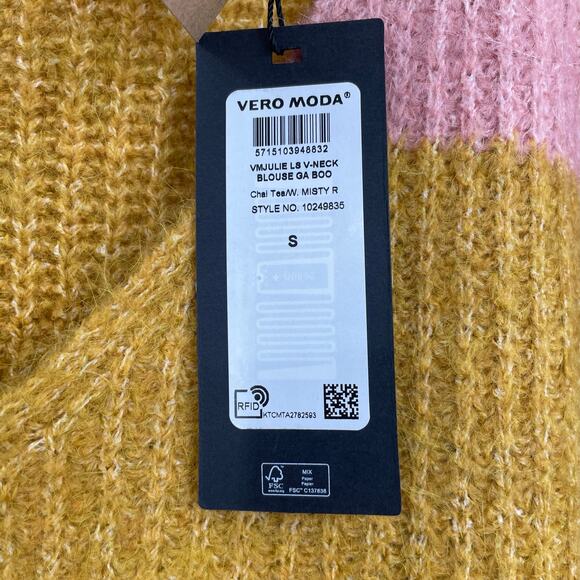 VERO MODA Julie Bar Stripe V-neck Sweater In Chai Tea Stripe Size Small NWT - Picture 7 of 8